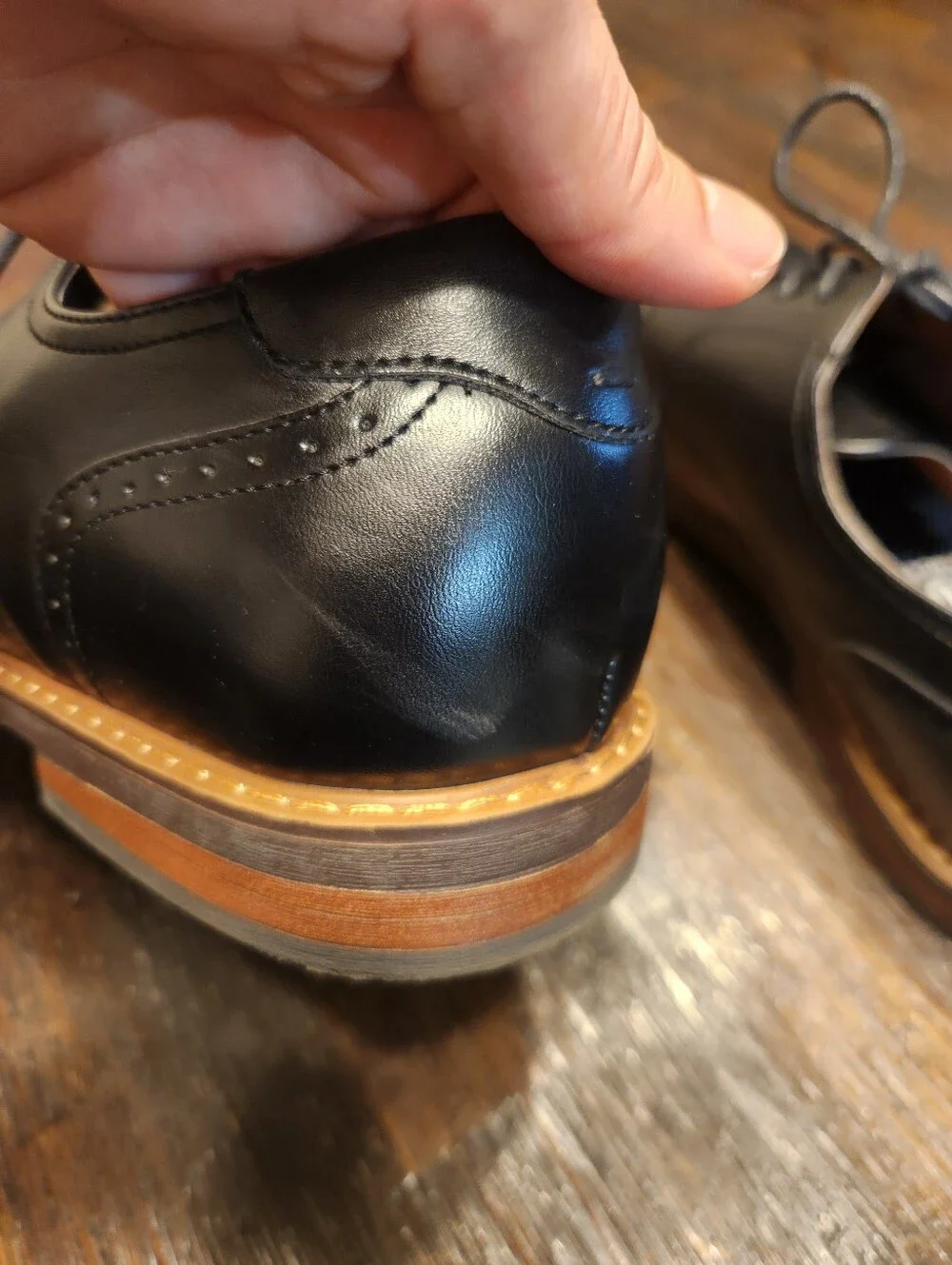 Nunn Bush Black Leather Derby Shoes with Tan Welt